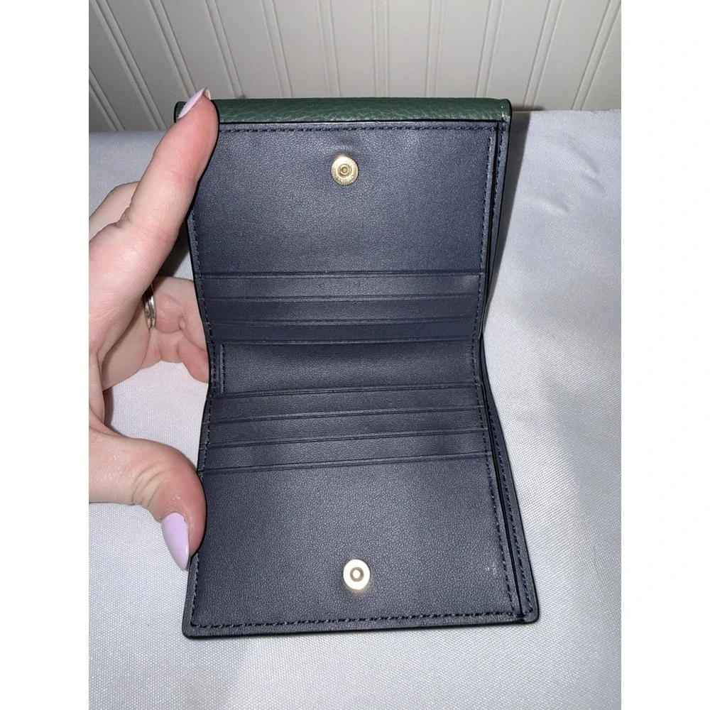 COACH PEBBLED LEATHER MORGAN TRIFOLD WALLET EVERGREEN FORREST GREEN GOLD - Picture 6 of 13